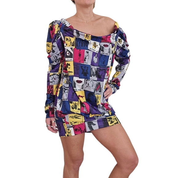 Vintage Miss Sixty Pop Art Comic Strip Mini Bubble Dress Off Shoulder S - Picture 2 of 15